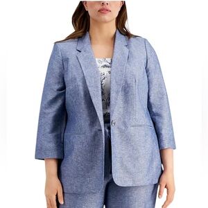 Bar III Women’s Plus Size 3/4-Sleeve Linen Blazer Blue Size 3X‎ NEW/NWT